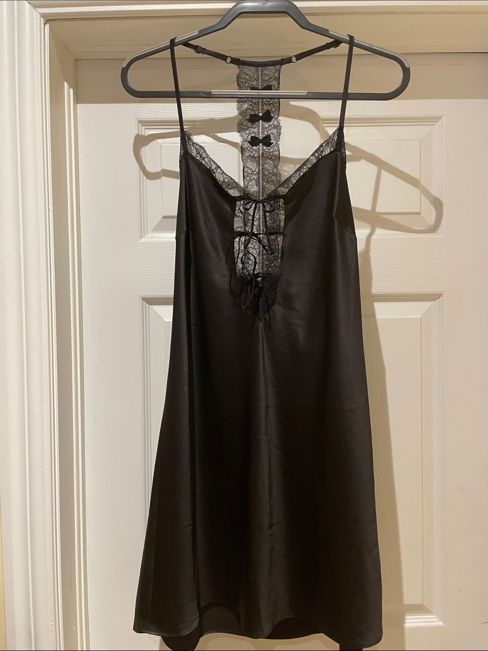 French Lingerie Black Lace Satin Chemise Boudoir Coquette Layering
